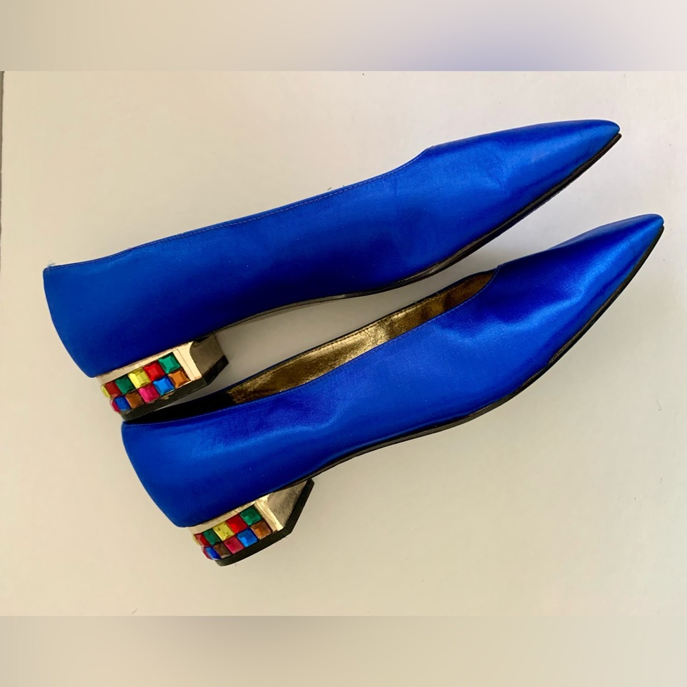 Nina Blue Satin, Jeweled Shoes, Flats, Vintage, Size 10 M, Reduced shipping